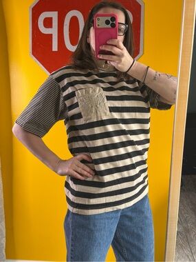 Vintage 90s Stripped Jed Wear T Shirt Size L 100% Cotton!